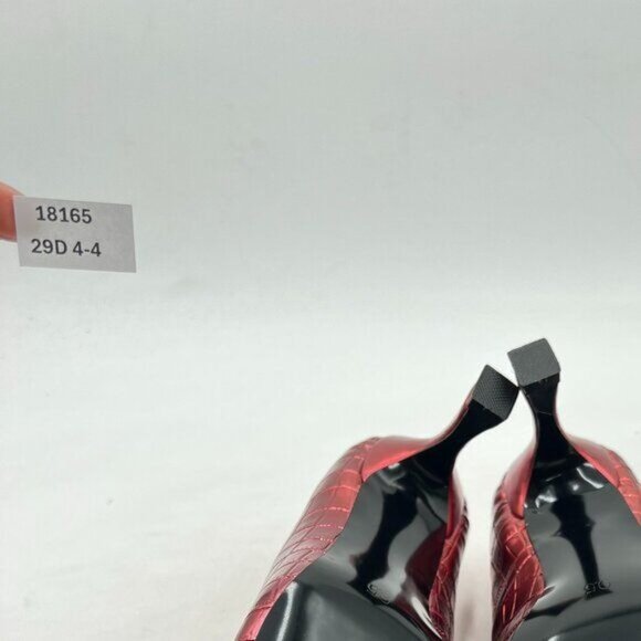 FOWT Simple Solid Croc-Embossed Pointed Toe Black Pumps for Women Red Shoes - Picture 7 of 8